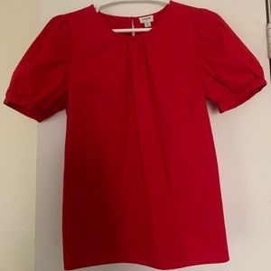 JCrew NWOT red puff sleeve blouse in stretch cotton poplin
